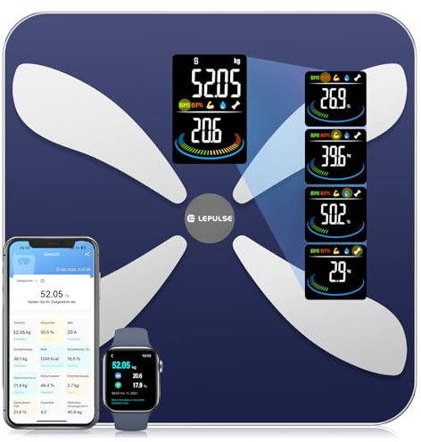 Lepulse Körperfettwaage F3, Großes Display, Waage mit Körperfett und Muskelmasse, Personenwaage mit Körperfettanalyse, Körperwaage mit APP, Waage Personen, 13 Körpermaße