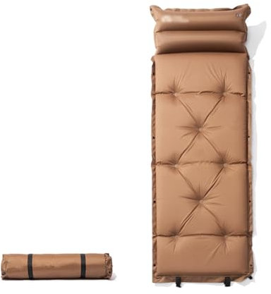 Isomatte Selbstaufblasend Camping Leicht 6CM Verdicktes Aufblasbare Luftmatratze Camping Comfymat Mit Kissen Wasserdicht Ultraleicht Schlafmatte Camping Für Wandern, Single, Brown