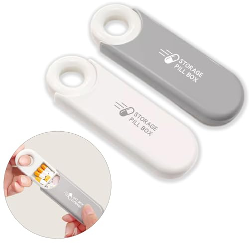 EUDUQ 2 Stück Mini Tablettenbox 1 Tag,3 Fächer klein Pillendose,tragbare Reise Pillen Organizer,Pillenbox klein für Unterwegs,BPA-freie Medikamentenbox für Vitamin Fischöl,Medikamente(Weiß und Grau)