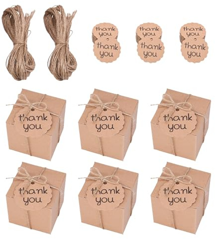 Eterspr 50 Stück Vintage Kraft Geschenkboxen, Kraftpapier Geschenkschachtel, Braune Kraftpapier Geschenkboxen, Kommt mit Anhängern und Schnur, Geeignet für Hochzeiten, Partys