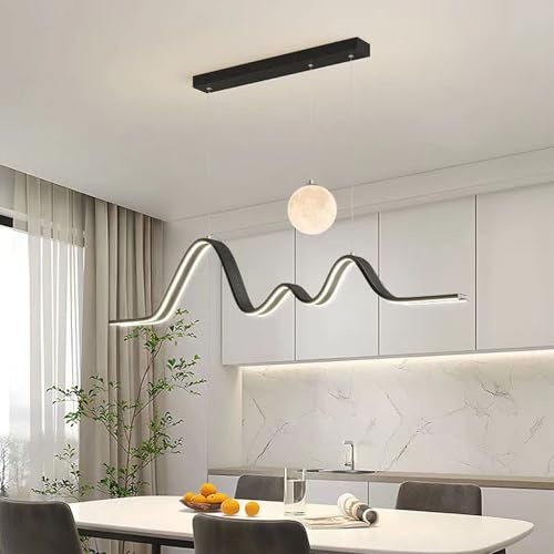 Schwarz Moderne LED Pendelleuchte esszimmer dimmbar hängelampe esstisch, Linear design hängeleuchte mit Fernbedienung, Küchenlampe hängend Höhenverstellbar Esstischlampe Bürolampe (schwarz, L110 cm)