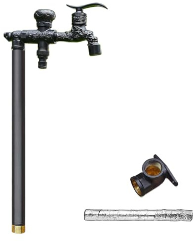 LXRHLIKGfontana da Giardino Esterno, Fontanella da Giardino Completamente in Rame Montata a Pavimento con Rubinetto a Doppia Uscita e Cotone Antigelo(Black,40cm/16in)