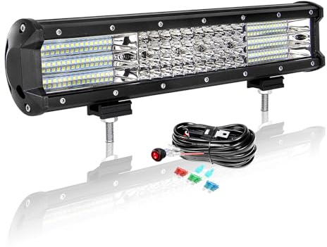 Auxiliares 38 cm 390 W Barra LED 4 x 4 con cableado, Quad fila Spot e inundación Rampa LED 12 V 24 V impermeable Bar de LED luces faro de trabajo LED proyector para SUV coche, camión tractor Quad