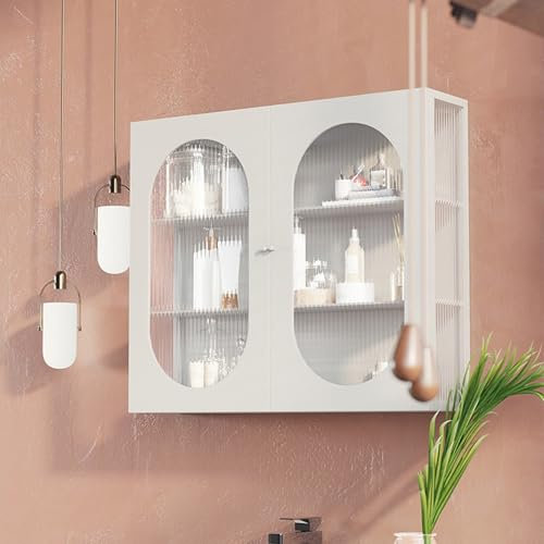 Wandmontierter Badezimmerschrank Badschrank Hängend Mit Glastür Dekoratives ，hängeschrank Küche Küchen-Organizer，hängeschrank Wohnzimmer Wandmontiertes Schwebendes Regal Hängeschrank(White,27.5x5.9x23