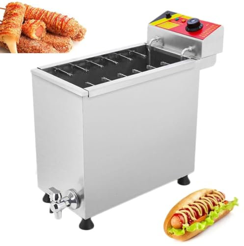 Commercial Electric Corn Dog Fryer 25L - Large Capacity Cheese Hot Dogs Sticks Maker Machine for Restaurant, Store, Home - 12 Hooks - Hot Dog Fryer for Perfectly Crispy Corn Dogs