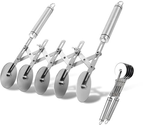 Foyucool Tagliapasta a 5 Ruote, Rotella Tagliapizza Regolabile, Espandibile Rotella Tagliapasta, Larghezza Regolabile, Acciaio Inossidabile per Alimenti, per Pizza, Pane e Torte