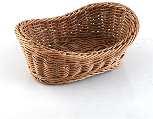 BGFYUSF Kleiner Picknickkorb， oval， gebogen， aus geflochtenem Rattan， für Brot， Obst und Gemüse， für das Servieren im Restaurant， Tischdisplay， Rattankorb，