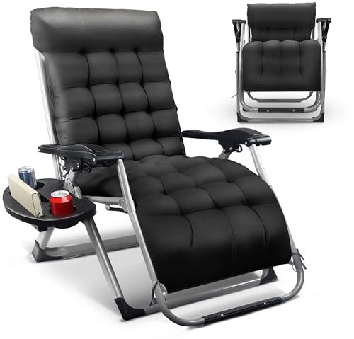 KEPLIN Square Tube Gravity Chair with Cushion – Extra-Wide 72cm Recliner, Adjustable Zero Gravity Lounger, Reinforced Frame, Supports 150kg, Premium Comfort for Indoor & Outdoor Relaxation – Black