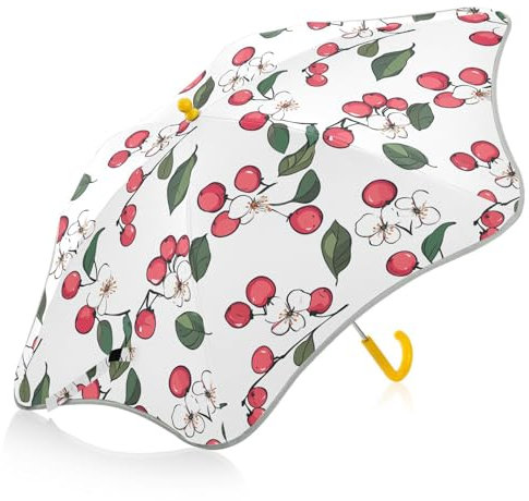 FRODOTGV Art Serviceberry Kinder-Regenschirm, winddicht, mit reflektierendem Streifen, mit knicksicherem Verschluss, für Mädchen und Jungen, Weiß, Art Serviceberry Fruit Weiß, Einheitsgröße
