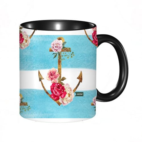 HRRASFAZF Tazza Caffe Latte Te in Ceramica,330 Ml,Tazza Divertente e Originale per Gli,tazza regalo,Arredamento shabby chic, con romantiche peonie, rose, acquerelli, strisc