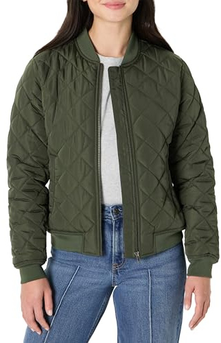 Amazon Essentials Women's Regular-Fit Quilted Jacket, Dark Olive, Large