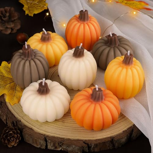 Lanpn Candele Profumate 8 Pezzi Candela Aromaterapia d'autunno Fall Scented Candle Set Candele Decorative di Zucca Bomboniera Regalo per Donne Madre Compleanno Aromatiche Arredamento Casa