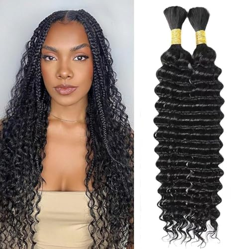 Extensions de cheveux humains ondulés - 100 g - 50,8 cm de profondeur - Pour tressage en vrac - Sans trame - Extensions de cheveux humains bouclés pour tresses bohèmes humides et ondulés