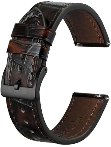 BISONSTRAP Anspruchsvolle Uhrenarmband 18mm 20mm 22mm, Italienisches Leder mit Alligator Geprägtem, Schnellverschluss Armband