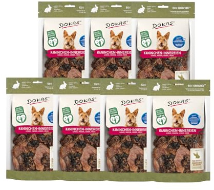 DOKAS Kaninchen-Innereien | 7 x 100 g | Natürlicher Snack für Hunde | Enthält Lunge, Magen, Leber & Herz | Belohnungssnack | Auch EIN artgerechter Barf-Snack