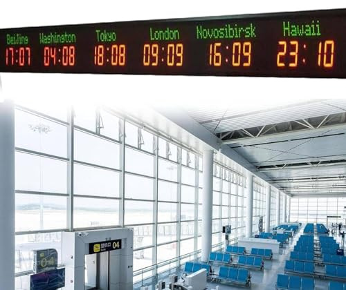 ZenSeFarin Orologio Digitale a LED con Fusi Orari Mondiali con Regolazione della Luminosità a 5 Livelli, Visualizza più Città E Ora, Ideale per Hotel, Aziende E Aeroporti,6City