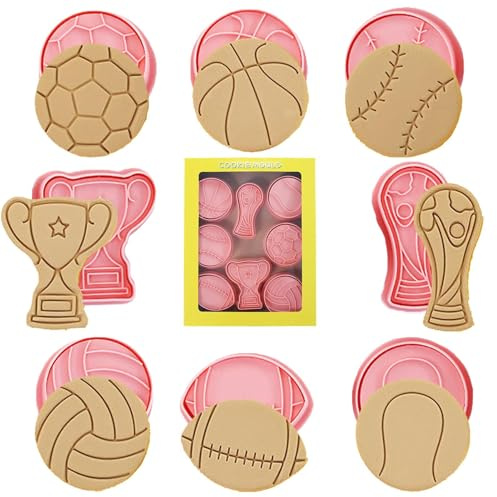 Stampini per biscotti – 8 formine per biscotti a tema sport | Stampi 3D per biscotti in stile cartone animato per la cottura, per biscotti a tema calcio e pallacanestro in rilievo per e la