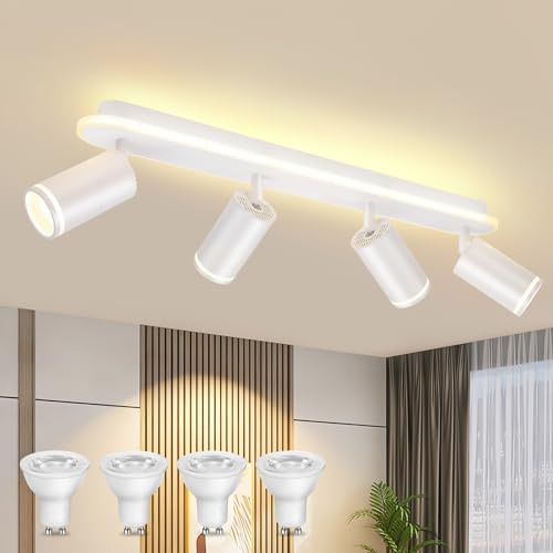 URing LED Deckenstrahler 4 Flammig Schwenkbar GU10 Deckenlampe Weiß | Deckenleuchte Modern Flurlampe Decke mit 4x 5W GU10 Leuchtmittel, 3000K Warmweiß, Deckenspot Lampe für Wohnzimmer Küche Flur