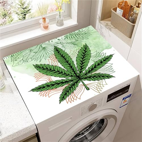 Highdi Housse de Protection pour Machine à Laver Top, 3D Feuilles Colorées Coussin de Machine à Laver Antidérapant, Tapis de Protection pour Dessus Sèche-Linge Séchage Rapide (Vert,30x40cm)
