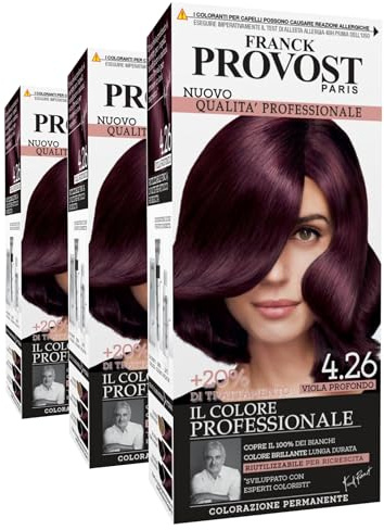 Franck Provost Tinta Capelli Permanente 4.26 Viola Profondo, Set da 3 | con Trattamento di Bellezza, Colorazione Professionale e Copertura Ottimale a Lunga Durata