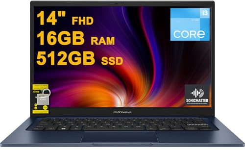 ASUS VivoBook 14 Business Laptop 14 pollici FHD antiriflesso Intel 6-core i3-1215U 16GB DDR4 512GB SSD Type-C Privacy Camera SonicMaster Ricarica Rapida Win11 ICP Hub
