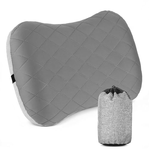 aiGear Inflatable Camping Pillow, Ultralight Compact Air Pillow Ergonomic Neck & Lumbar Support Portable Inflatable Pillow with Removable Washable Cover for Travel Backpacking Hiking (Gray)