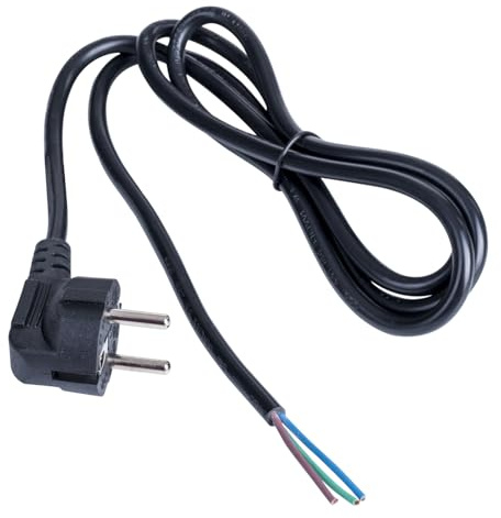 Akyga Netzkabel AK-OT-01P Kupferdraht 3x1mm² Schutzkontakt-Stecker Typ E+F (CEE 7/7, gewinkelt) an abisolierte Enden, Stromkabel zum Konfektionieren 1.5 m Schwarz