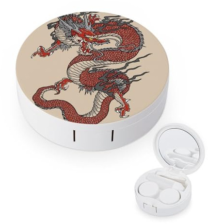 fkgvwo Contact Lens Case Red Dragon Contact Lens Box Travel Kit Portable for Travel & Home