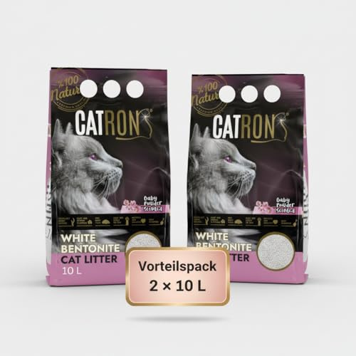 Vorteilspack 2×10 L Catron klumpende Katzenstreu Baby Powder – hochwertige Bentonit-Streu mit Babypuder-Duft, Starke Klumpenbildung, hohe Saugkraft & staubarme Formel