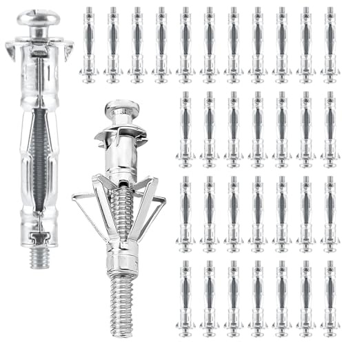 LDXDRU 50 Stück Hohlraumdübel, Metall Hohlwanddübel M4x38mm Expansion Nuts Hohlraumdübel Spreizdübel Perfekt mit Hohlwänden,Gipskarton, Holzspan, Sperrholzplatten, Montage Set Hohlraumbefestigung