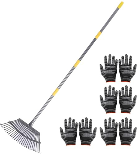 Rastrello Da Giardino, Rastrello Da Paglia A 25 Denti Efficiente Con 4 Sezioni Manico E 10 Guanti, Scarificatore Manuale Regolabile Fino A 160 Cm/rastrelli Arieggiatore Per Erba, Giardino, Cortile