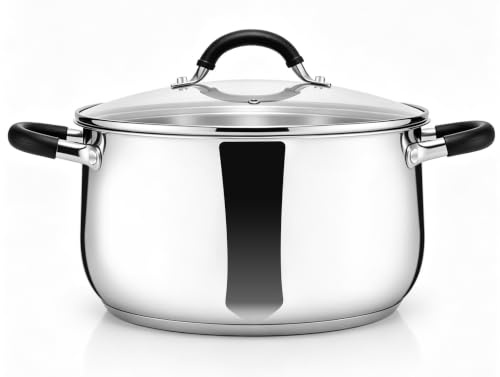 Herogo Stock Pot, 7.8L Stainless Steel Cooking Stockpot with Visible Lid | Tri-Ply Bottom Soup Pot for Pasta, Fit For Induction/Gas/Electric/Ceramic, , Heatproof Handle & Glass Lid, Dishwasher Safe