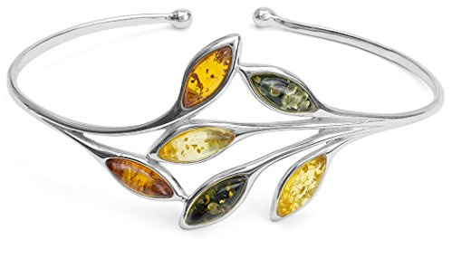 Ian and Valeri Co. Multicolor Amber Sterling Silver Leaf Cuff Bracelet