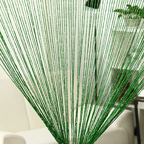 uxcell String Curtain Fringe Panel 39 x 79(WH) Thread Strip Backdrop Bedroom Door Window Divider for Wedding Coffee House Decoration Dark Green