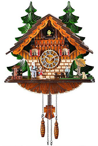 Kintrot Cuckoo Clock Traditional Chalet Black Forest House Clock Handcrafted Wooden Wall Pendulum Quartz Clock