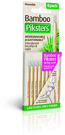 Piksters Interdentalborste i bambu – storlek 00 rosa 0,60 mm – 8 borstar per förpackning