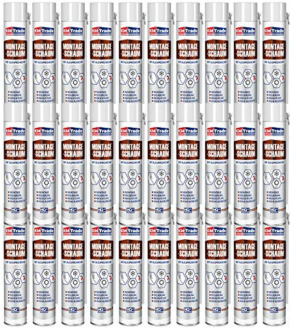 KM Trade Montageschaum mit Aussprührohr - PU-Bauschaum für Montage, Isolierung, Abdichtung, Innen & außen - 30 x 750 ml