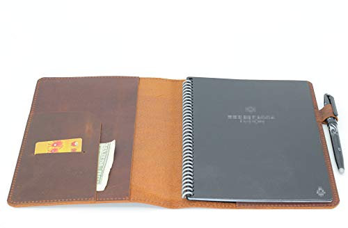 JJNUSA Notebook-Hülle, kompatibel mit Rocketbook, Smart Business, Distressed Echtleder Notebook-Hülle für Everlast, Fusion, Wave Moleskin A5 mit Stiftschlaufe und Kartenhalter Braun