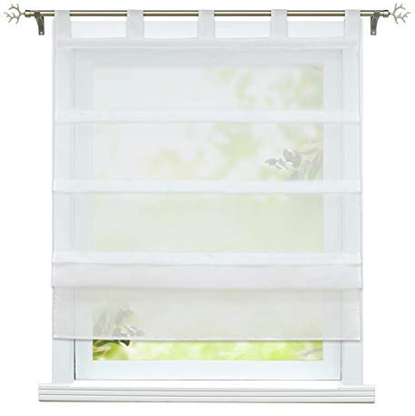 ESLIR Raffrollo mit Schlaufen Gardinen Küche Voile Raffgardinen Transparent Schlaufenrollo Modern Vorhänge Uni 1 Stück Weiß BxH 80x140cm 1 Stück