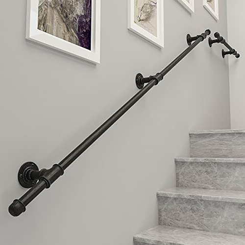 Pasamanos para escaleras de interior, Barandilla montaje Black Metal forjado Hierro forjado Railia manada para exteriores Kit -1m 150cm 2m 240cm 3m, agarre de seguridad de corredor para niños mayores