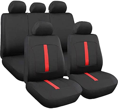Susy Shop Fundas universales de poliéster adaptables a todos los coches con asientos estándar – con 2 cremalleras en los respaldos traseros – Modelo C (rojo)