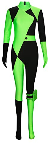 Disfraz Funhoo de Shego para mujer, traje de cosplay con guantes y bolsa para las piernas, en color verde y negro, para fiesta de Halloween y carnaval (XXL)