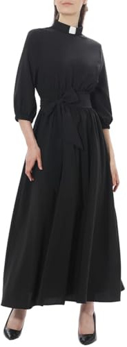 Kyrkoklänning för kvinnor eleganta Audrey Hepburn stil maxiklänningar flikkrage 3/4 puffärm gunga maxiklänning med långt bälte, Svart, XXL