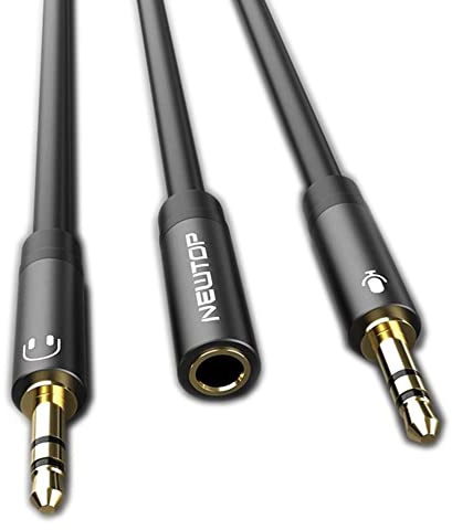 N NEWTOP Cavo AD25 Adattatore 32cm Unico Splitter Sdoppiatore Audio Cuffie Stereo Microfono Due Jack Separati 3.5mm con 1 Femmina 2 Maschio per Gaming Smartphone PC Desktop Tablet Console Notebook