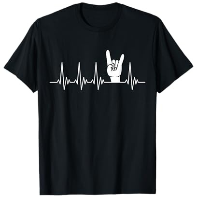 Pommesgabel Hand Herzschlag Design Heavy Metal Zeichen T-Shirt