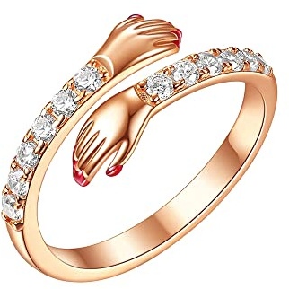 QKEPCY 925 Sterling Silber Umarmungsring Verstellbarer Paar Umarmungsring Kristall Ring Romantischer Love Hugging Hands Ring Silber Geben Sie Mir Eine Umarmung Hand Offene Ring