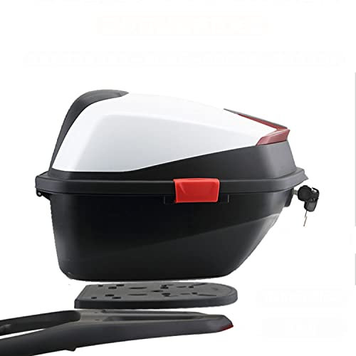 2 Chiavi Bianco Bauletto Moto Universale 48L Scooter Baule Valigia Top Case Con Blocco Di Sicurezza E Schienale senza contropunta 40X40X30 CM