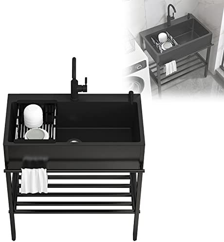 WORDFUN Fregadero De Cocina Comercial, Fregadero Portatil Camping, Fregaderos De Cocina De Acero Inoxidable Independiente, Mueble Pila Lavadero, Fregaderos De Un Seno, Fregadero Multiusos