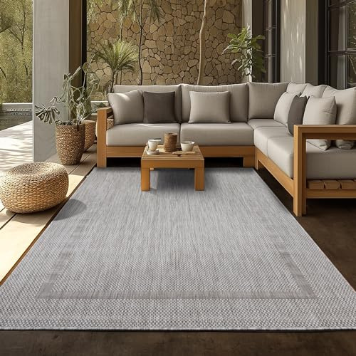SIMPEX Tappeto Outdoor 60x100 cm Argento Design Bordura Tessuto Piatto Resistente alle Intemperie Lavabile per Balcone Cucina Ingresso