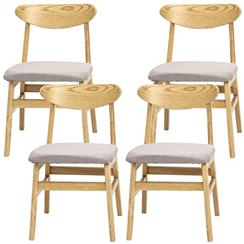 Massivholzstühle, moderner Restauranthocker für Zuhause, Küche, Café, Bartheke mit Rückenlehne und Kissen aus Baumwollleinen, 4 Hocker (Farbe: Khaki) (Hellgrau) Made in China